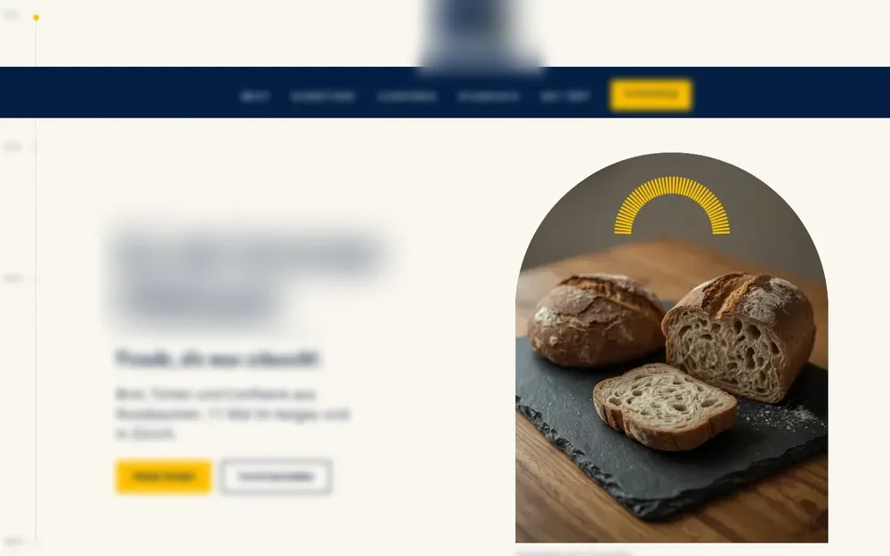 Entwurf einer Seite für eine Bäckerei mit Foto von Brot