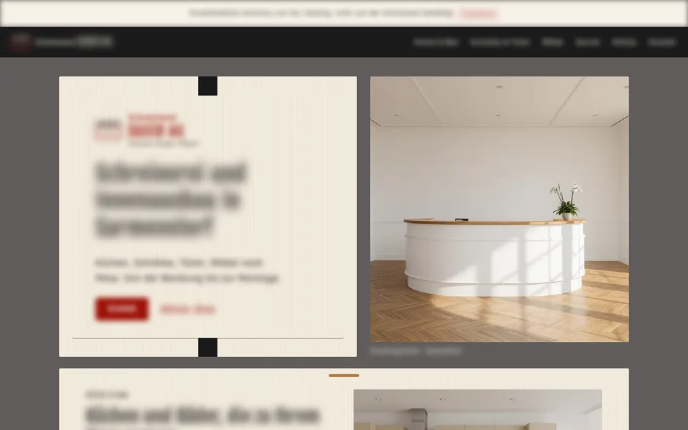 Entwurf einer Seite für eine Schreinerei mit Foto eines Empfangstresens